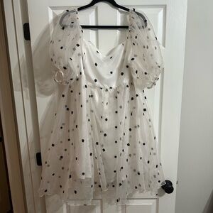 ARULA White and Black Polka Dot Dress